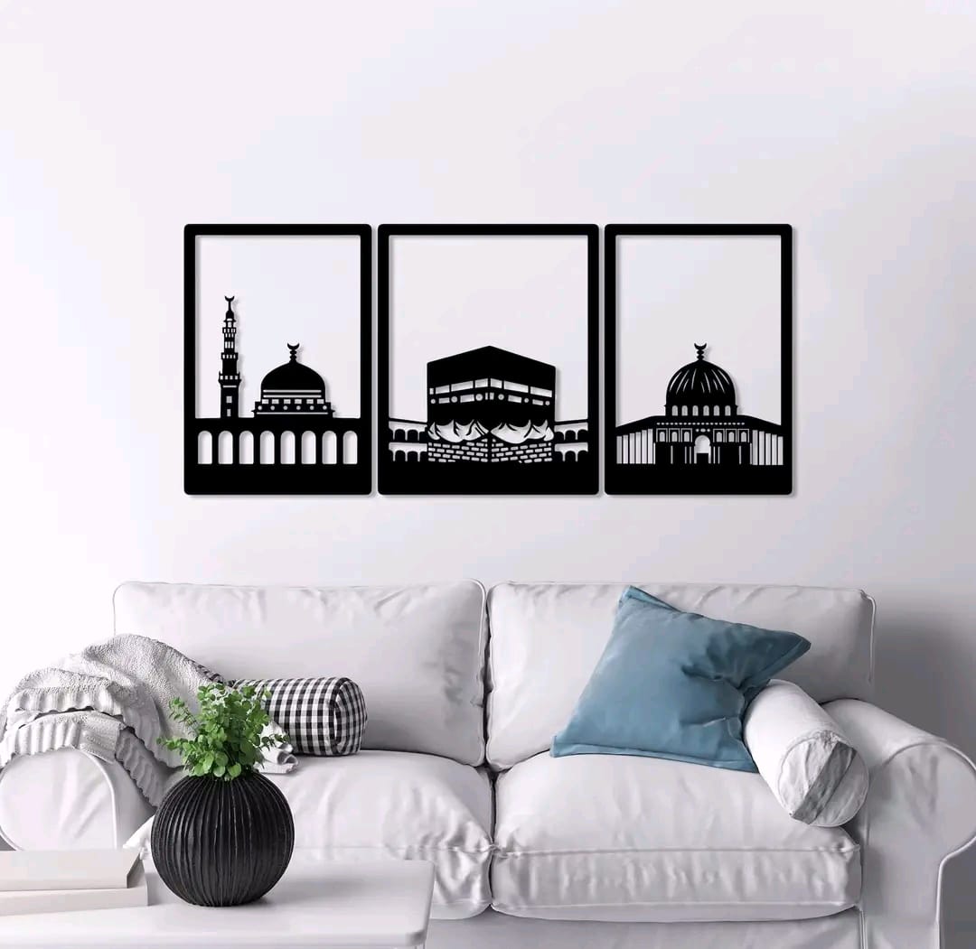 3 pcs Makka, Madina, Masjidul Aqsa acrylic wall art
